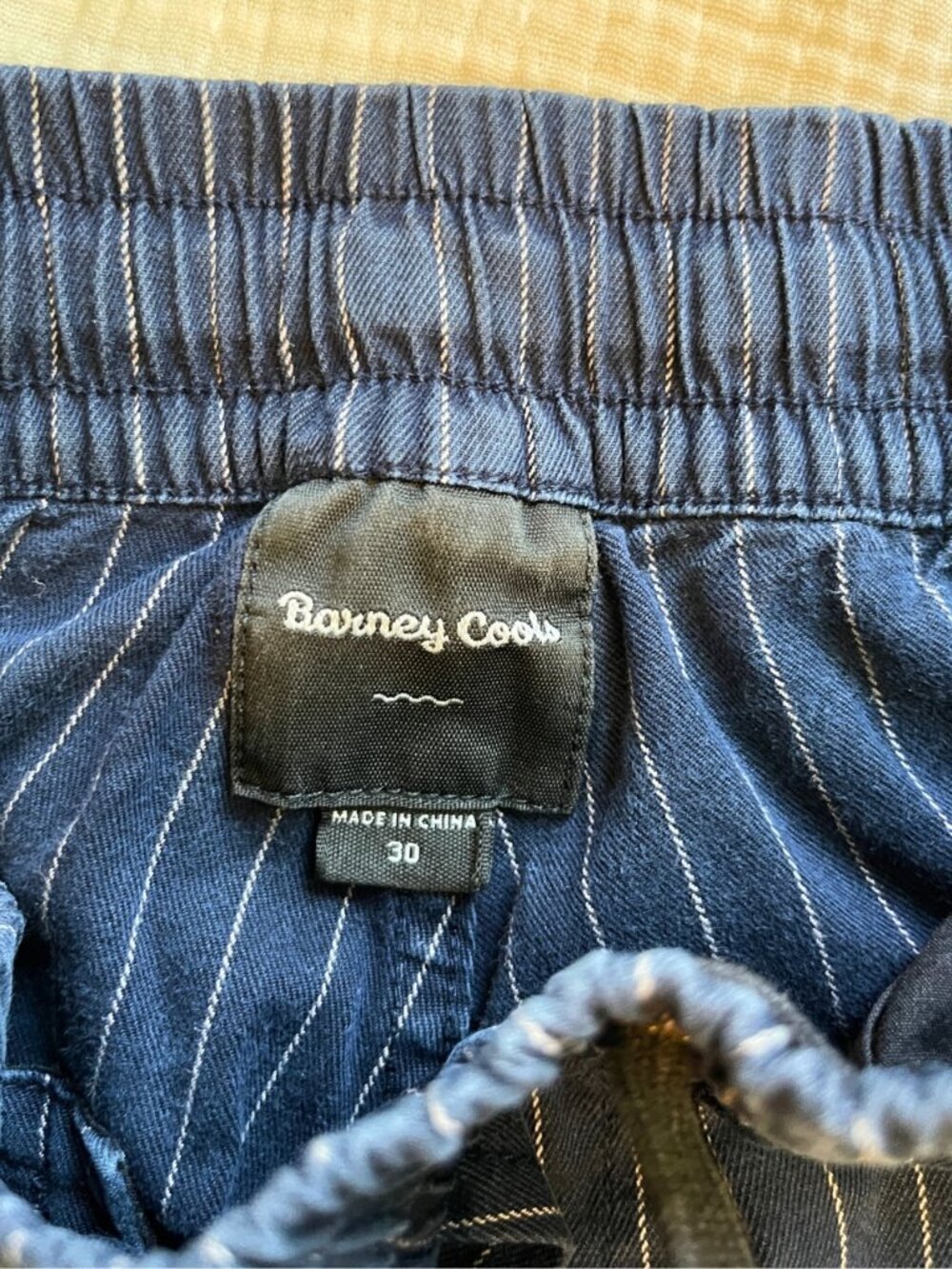 Barney Cools Navy Pinstripe Stripe Elastic Drawstring Waist Pants Size 30 - Picture 5 of 5